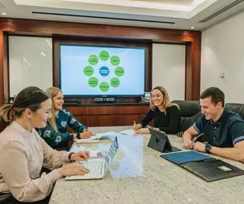 Premium meeting rooms in Servcorp were a meeting is being held.